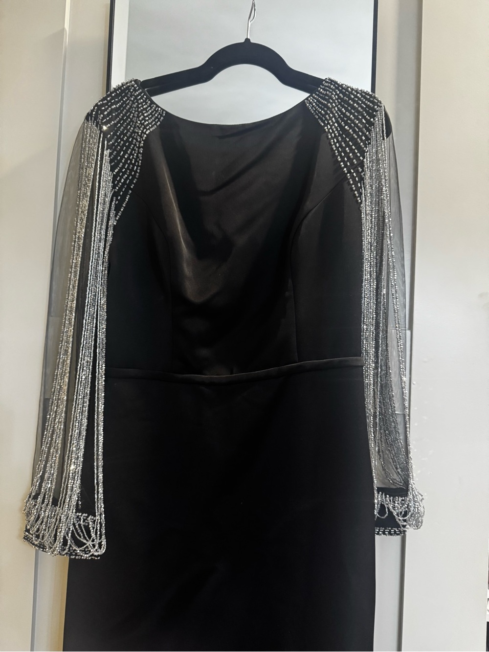 Mac Duggal Black Evening Gown with Beaded Sheer Sleeves - Picture 2 of 4